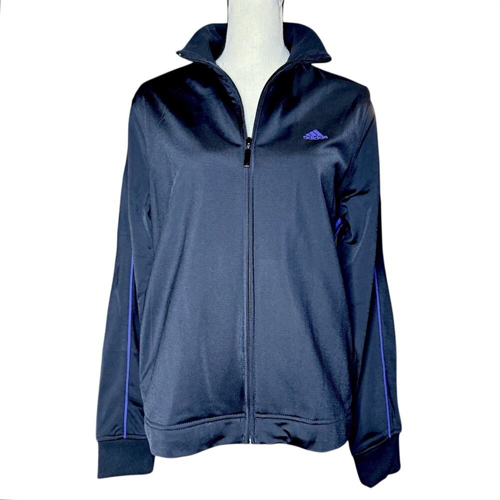 VTG Y2K 2005 Adidas Womens Track Zip Up Jacket Black Purple 3 Stripe Logo Large